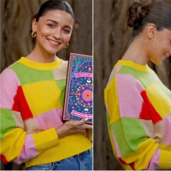 Zara Bright Checkered Crop Crewneck Sweater Size M ASO Alia Bhatt & Kriti Sanon - Picture 15 of 16